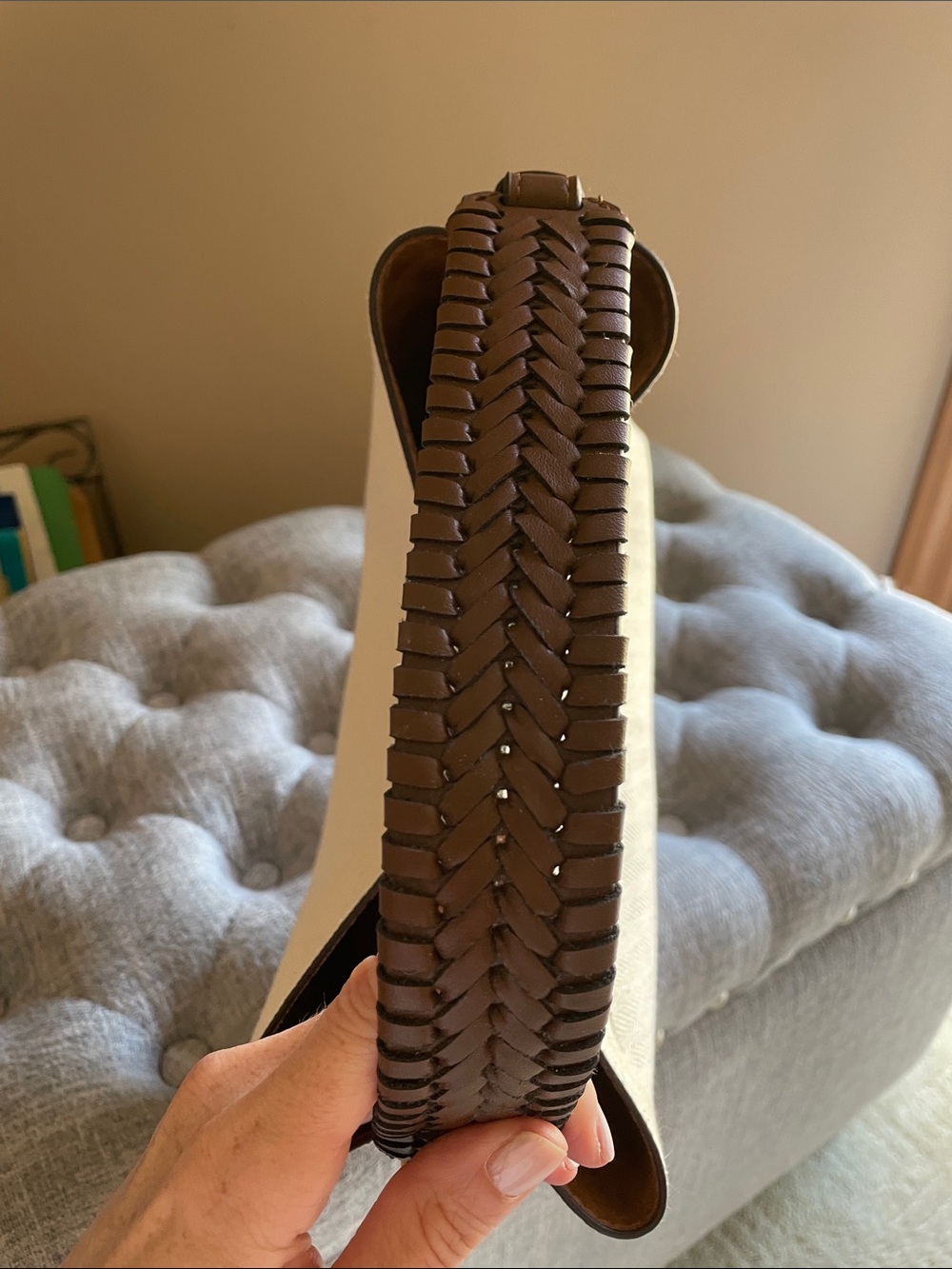 Zara Cream and Brown Woven-Handle Bag - Picture 5 of 9
